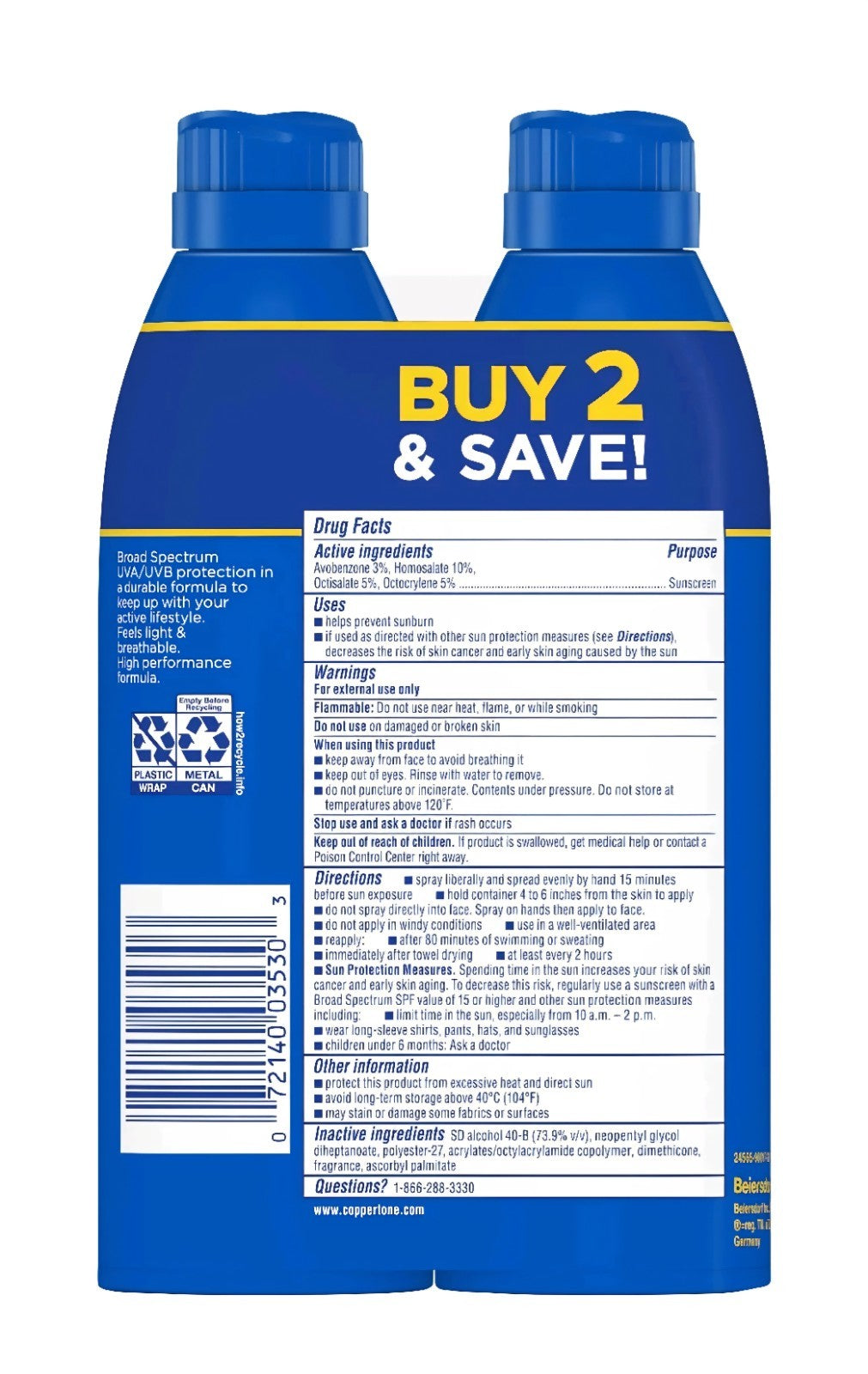 SPF 50 Sports Sunscreen Spray Twin Pack for Active Outdoor Protection