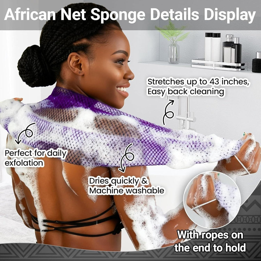 African Net Sponge 3 Pieces Exfoliating Body Scrubber Loofah Bath Sponge