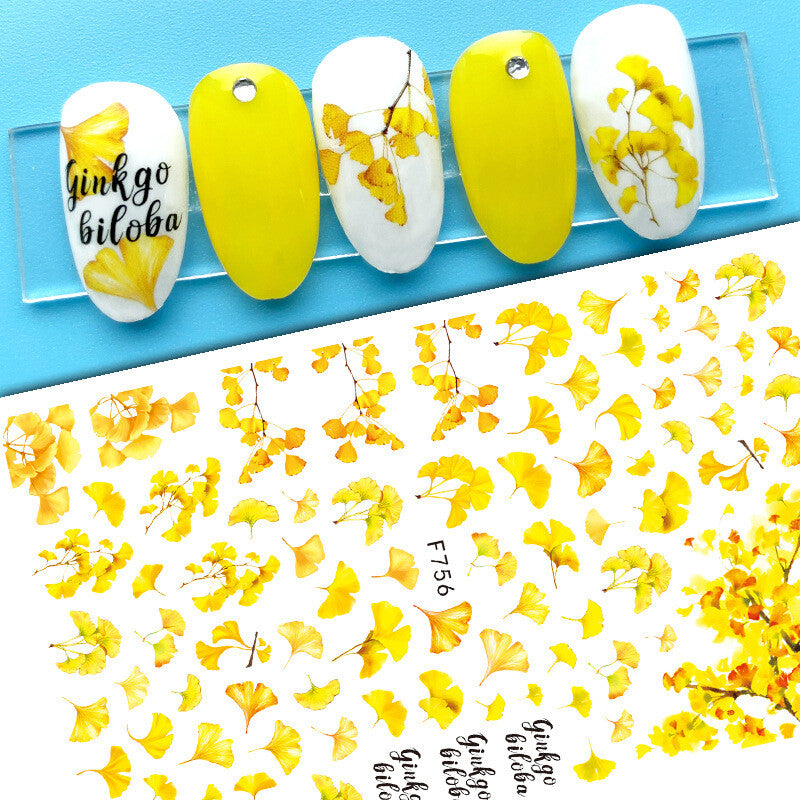 Nail Decal Sticker Leaf Maple Bird Ginkgo Guava Fruit Autumn Design Set