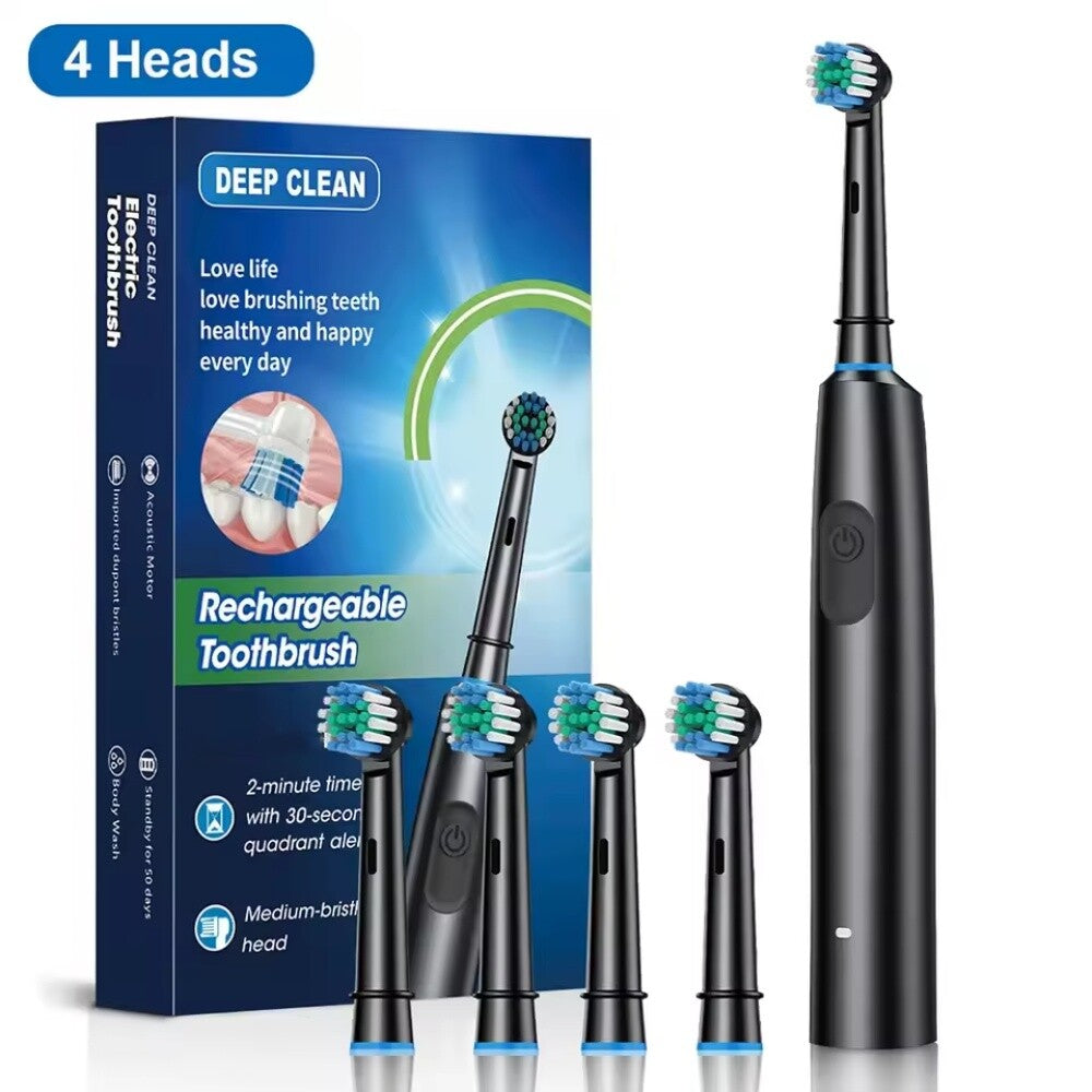 Rechargeable Electric Toothbrush with 5 Modes & 4 Brush Heads, USB Charging