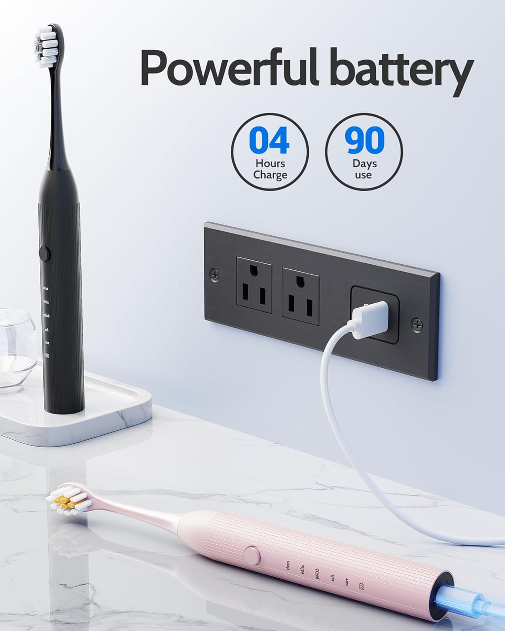 Electric Toothbrush Set with 12 Replacement Heads, 5 Modes, 2 Pack