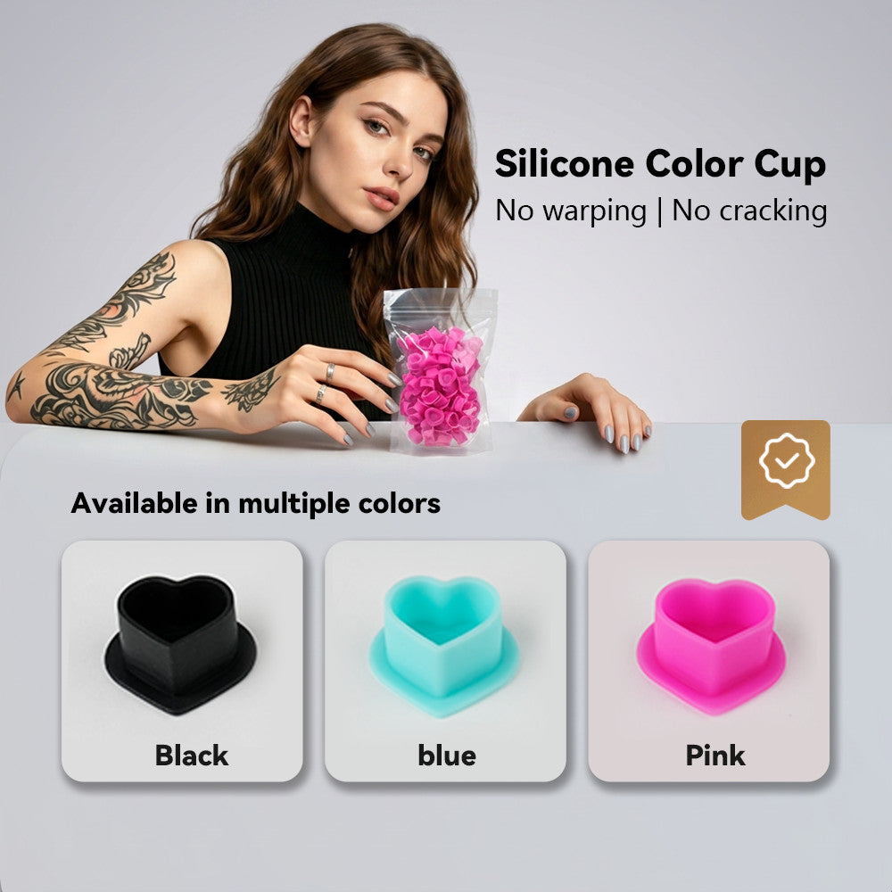 Soft Silicone Heart Ink Cups 200pcs for PMU Tattoos - Pigment Holder Caps