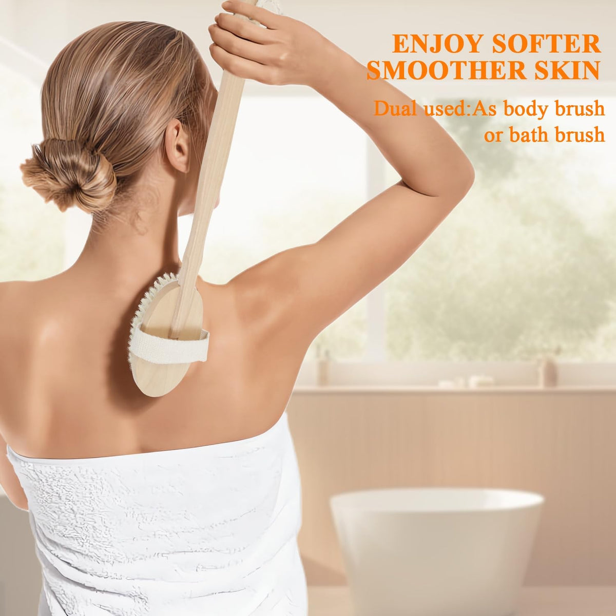 Dry Body Brush Set with Long Handle and Natural Boar Bristles for Face & Body