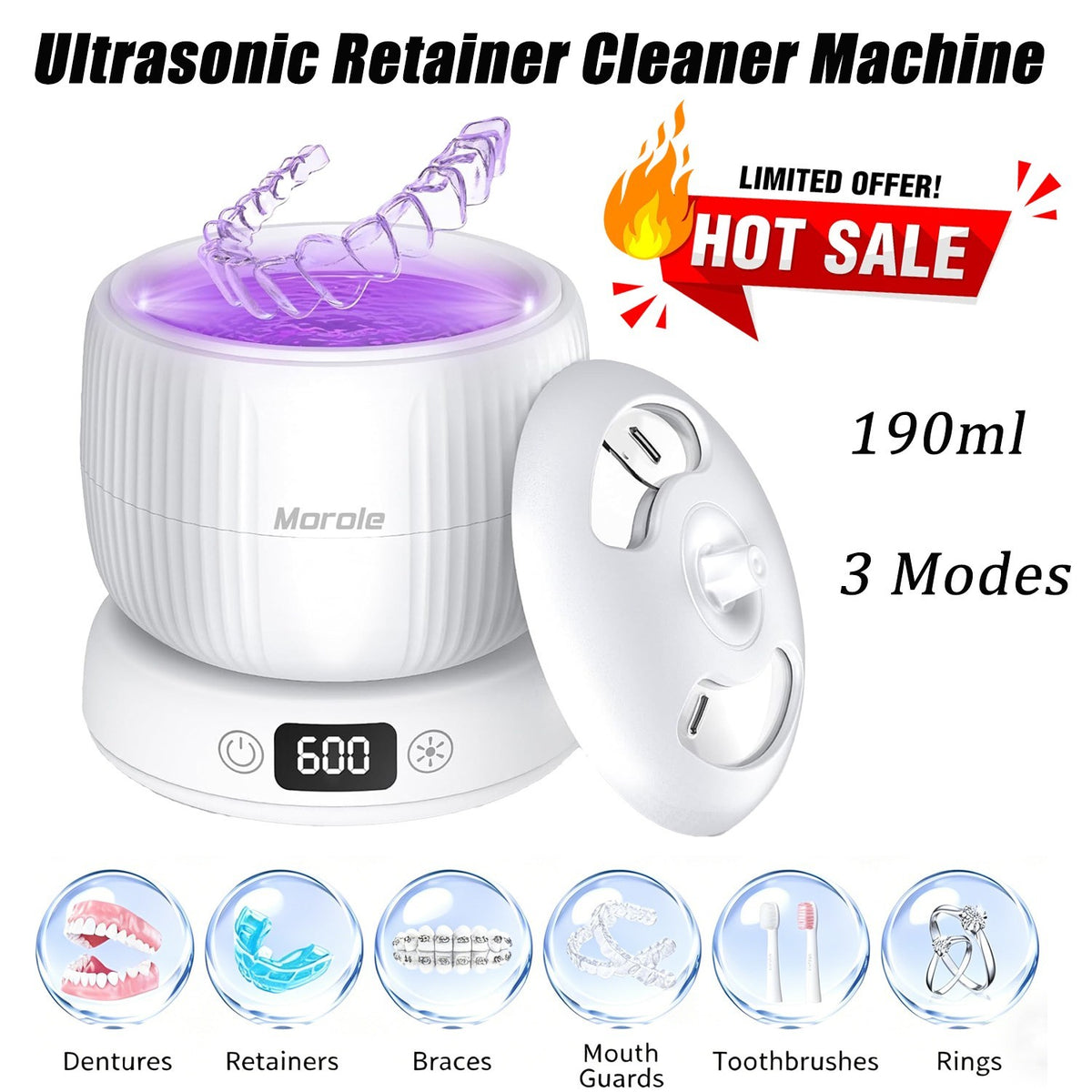 Ultrasonic Retainer and Denture Cleaner Machine - Portable Jewelry & Mouth Guard Cleaner