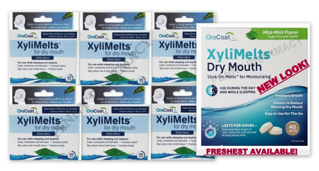 Xylimelts Dry Mouth MILD MINT Chewable Discs 40 Count - 6 Pack