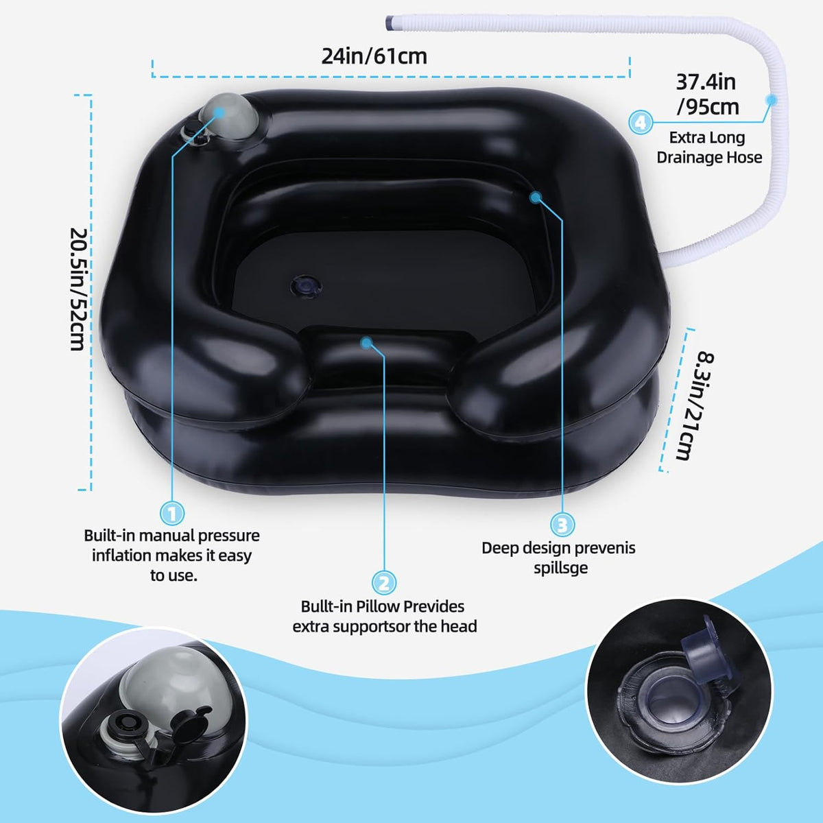 Portable Inflatable Hair Washing Basin with Manual Pressure Pump for Elderly & Caregivers