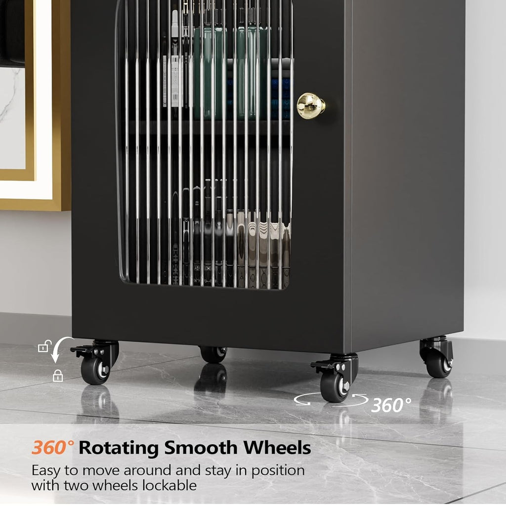 Salon Trolley Cart with Glass Door, Mobile Storage Cabinet with Wheels