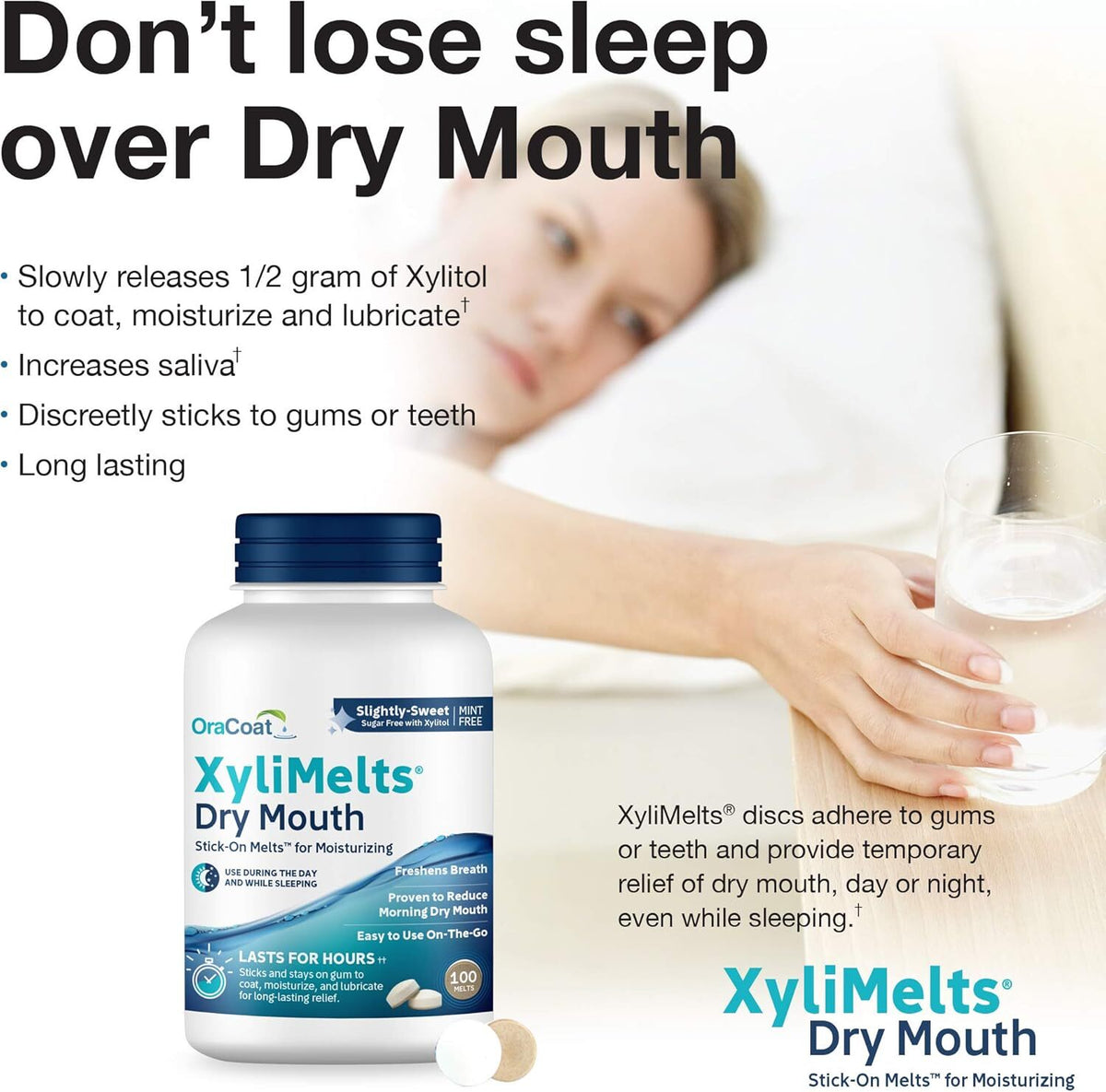 Dry Mouth Relief Xylimelts with Xylitol - 100 Moisturizing Stick-On Discs for Long-Lasting Comfort