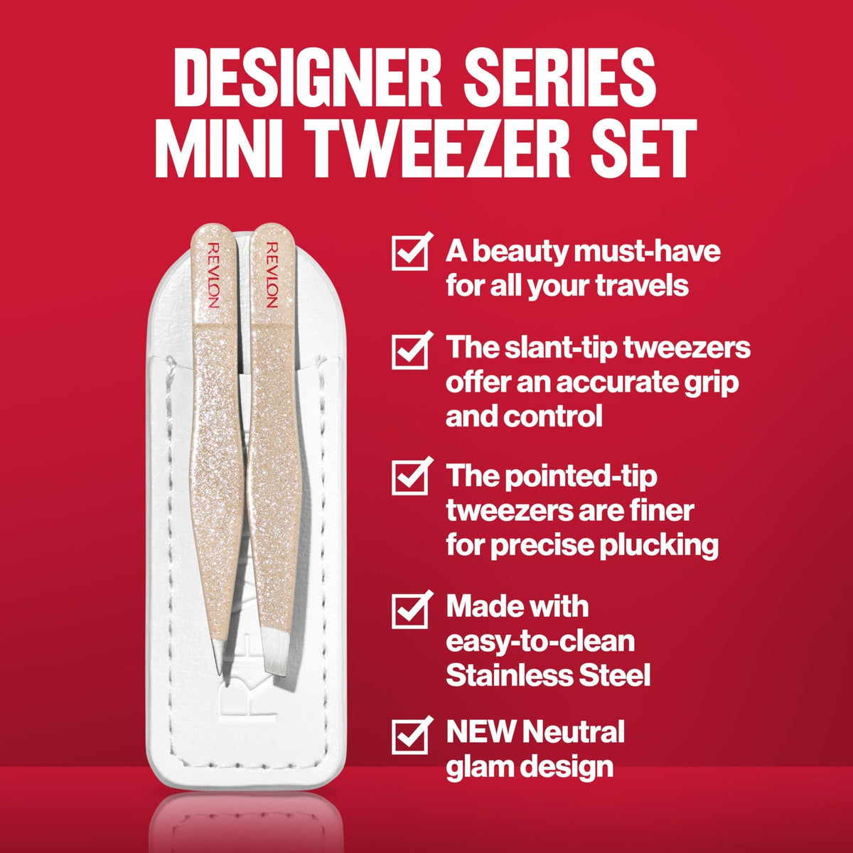 Revlon Mini Travel Tweezers Set - Slant & Point Tips for Precise Hair Removal