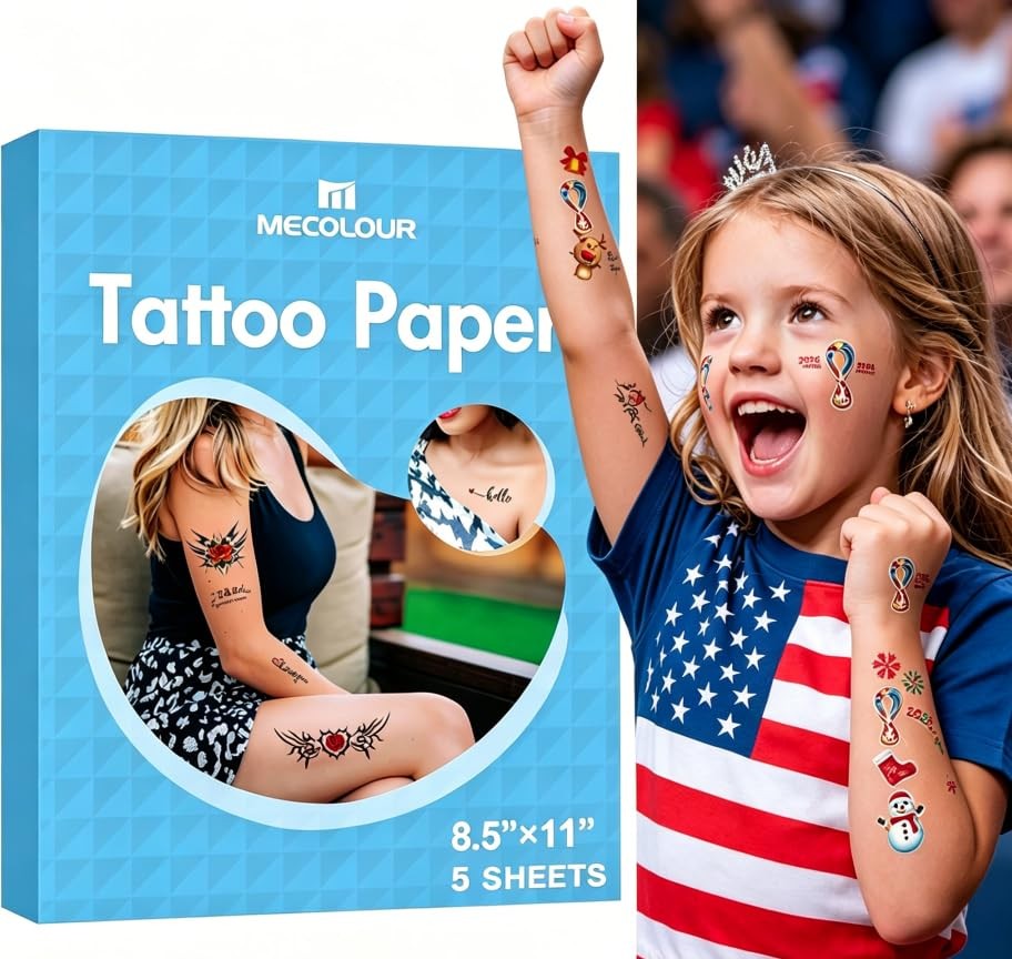 Printable Temporary Tattoo Paper for Laser Printers, 8.5 x 11 in, White - 5 Sets
