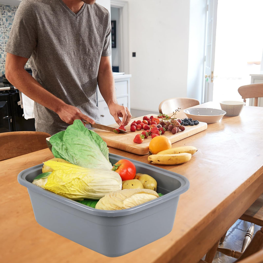 14 Quart Rectangular Plastic Wash Basins Set of 3 - Grey Kitchen & Laundry