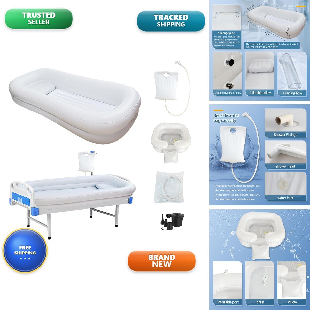Inflatable Bedside Shower Kit for Disabled Elderly - Medical Bathtub Accessory