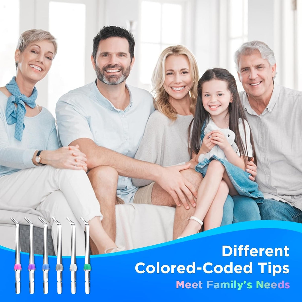 Waterpik Replacement Tips Set - 6 Color-Coded Water Flosser Heads