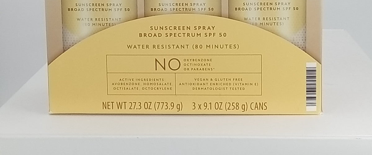 Water Resistant SPF 50 Sunscreen Spray - Broad Spectrum, 9.1oz, 3 Pack