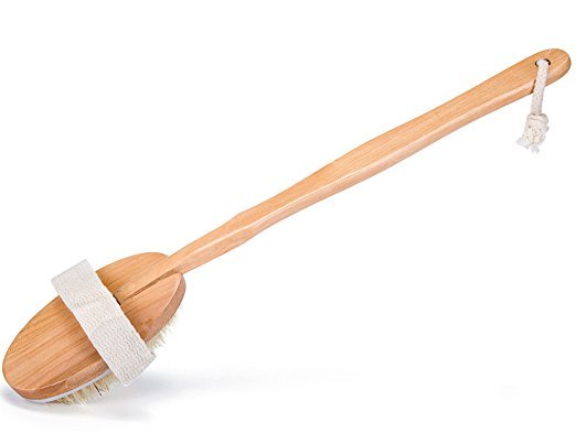 Natural Body Scrub Brush with Long Wooden Handle – Exfoliating Bath & Shower Tool