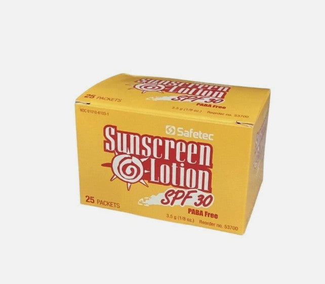 SPF 30 Sunscreen Lotion Packets for Sensitive Skin - 25 Single-Use Foil Packets