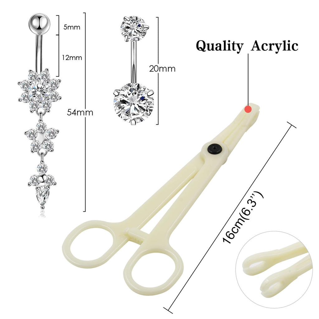Belly Piercing Kit 13Pcs - 14G Belly Button Rings, Clamp, Tools & Gloves