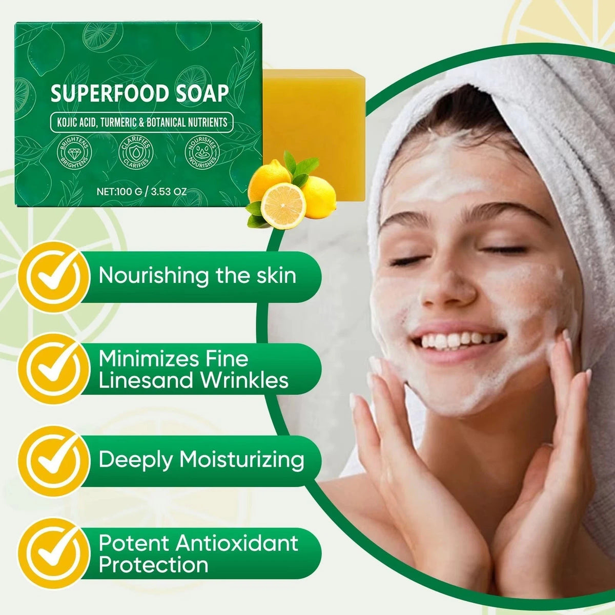 Turmeric Lemon Superfood Facial Soap Bar - Gentle Cleansing & Moisturizing