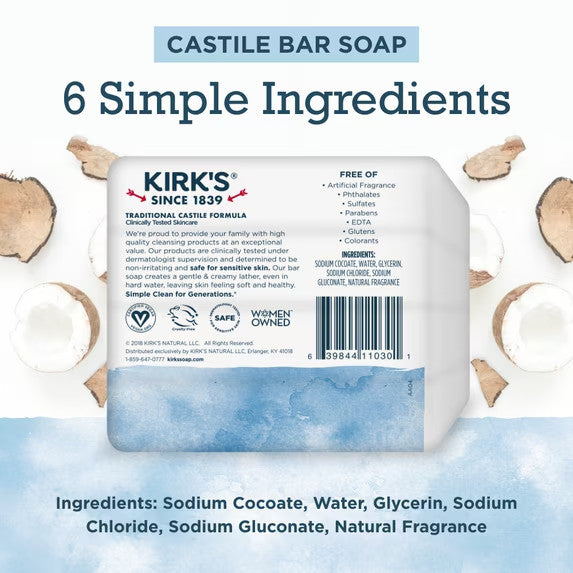 Castile Soap Pack of 8 - Gentle, Moisturizing Coconut Oil Bar for Sensitive Skin