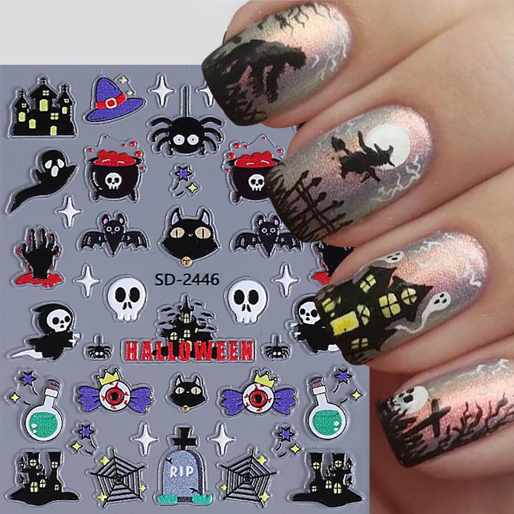 Halloween Nail Stickers 5D Embossed Decals - Spooky Nail Art Designs