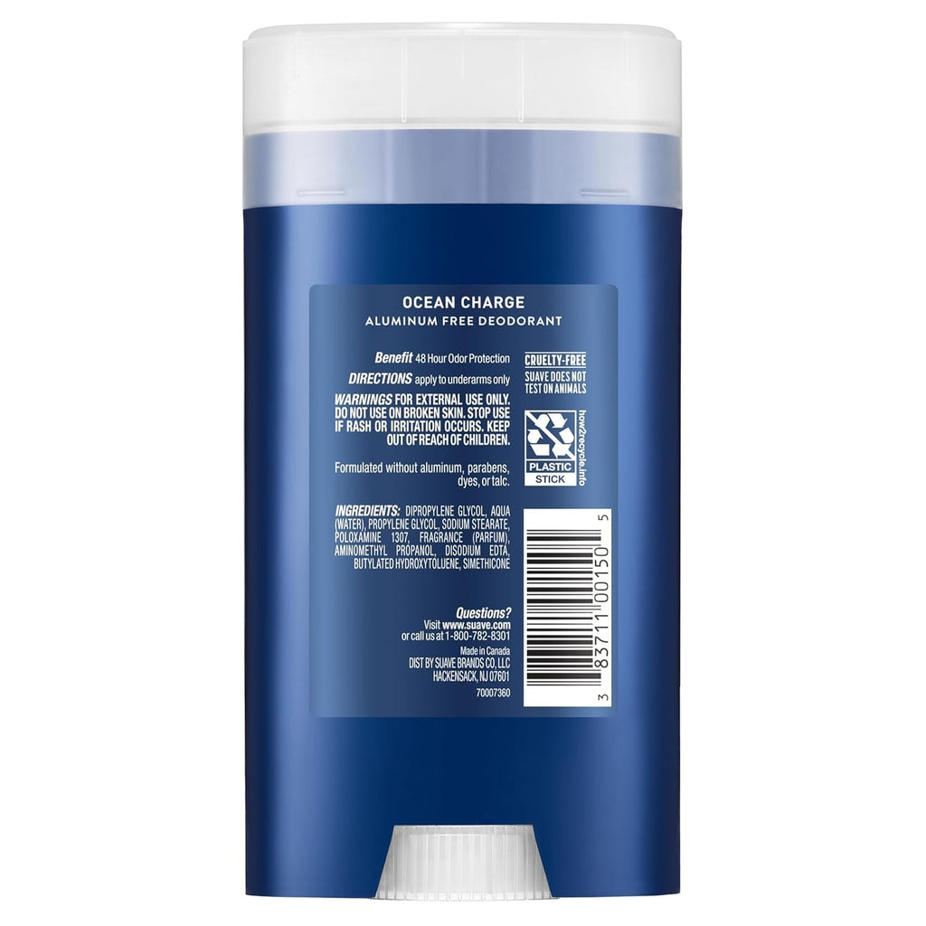 Men's Ocean Charge Aluminum-Free Deodorant Stick - 48HR Odor Protection, 2.7 oz