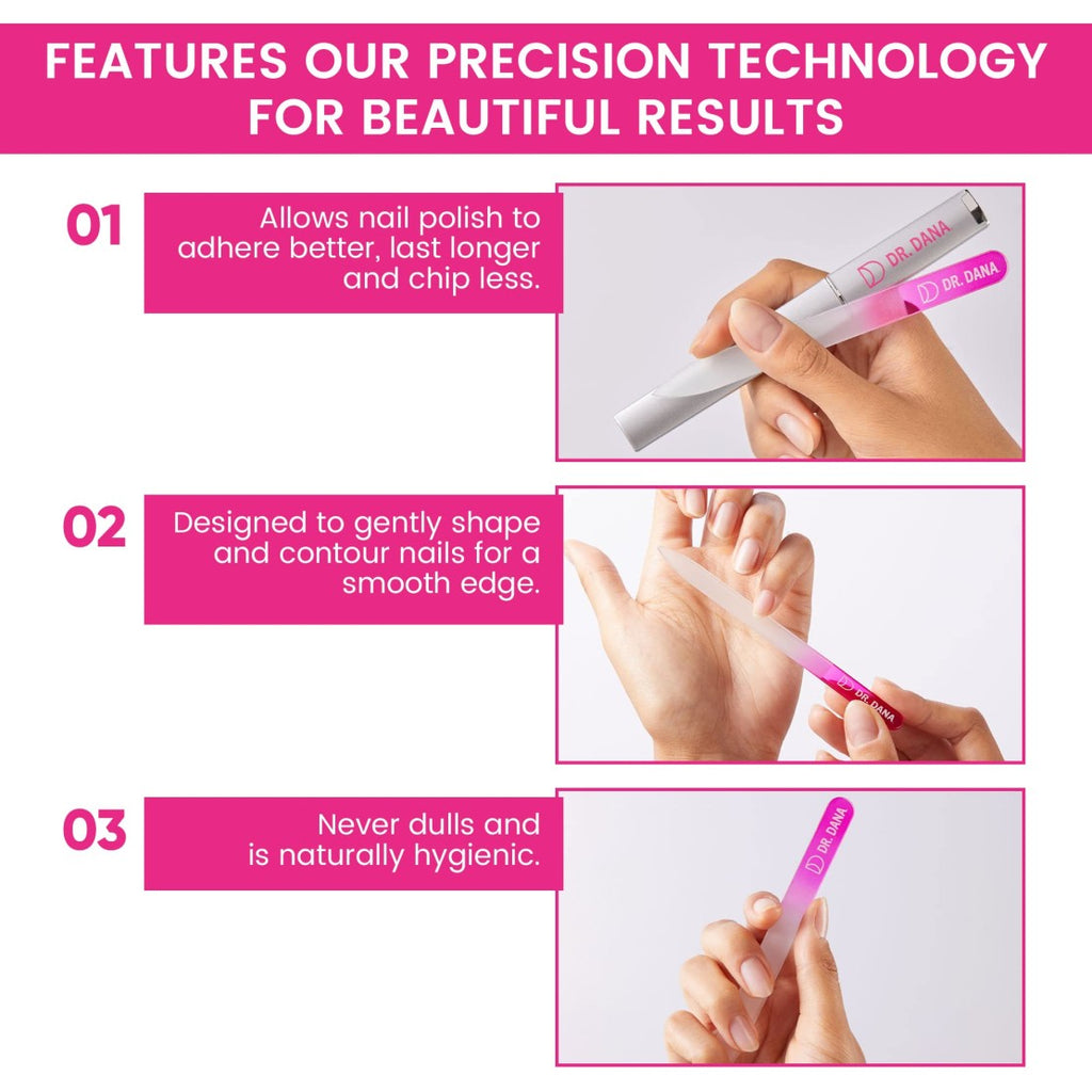 Glass Nail File with Case - Double-Sided Crystal Nail Buffer