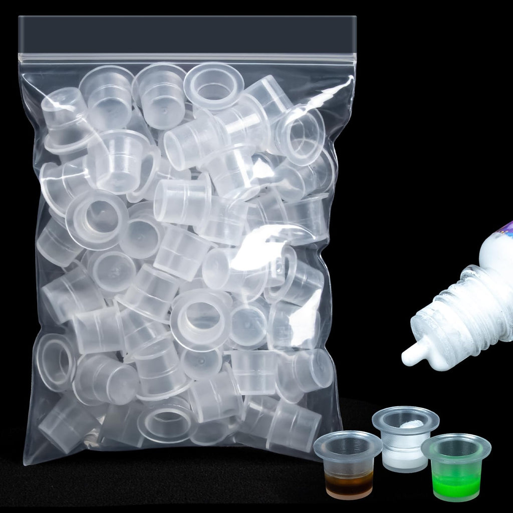 Disposable Tattoo Ink Caps 8 mm, 100 Pcs - Clear Plastic Ink Cups for Tattooing