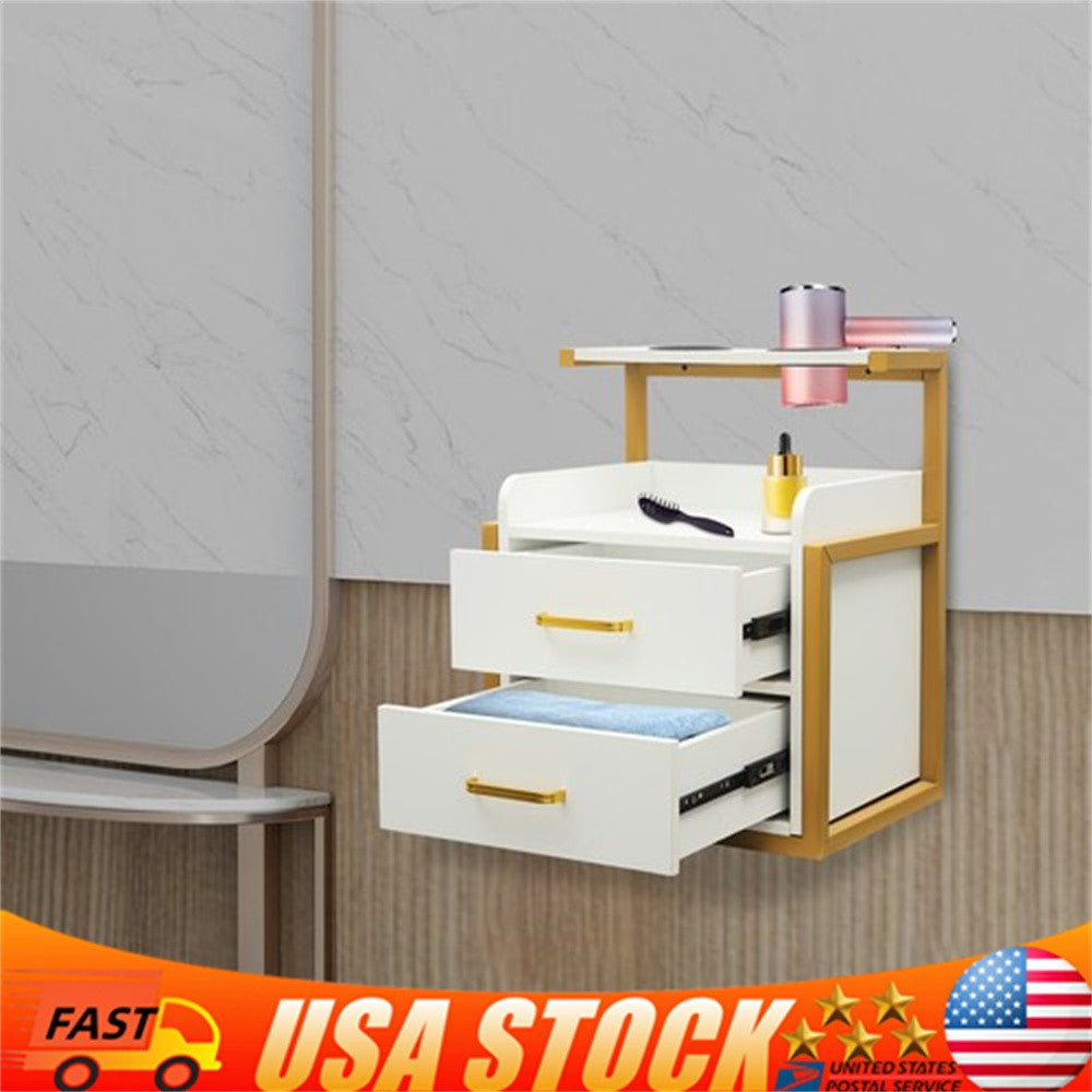 Wall Mount Salon Storage Cabinet with 2 Drawers and Open Shelf - Spa Barber Hair Tool Organizer
