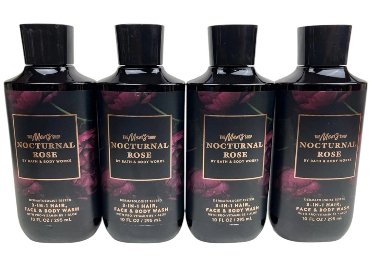 Bath & Body Works Nocturnal Rose 3-in-1 Hair Face Body Wash 4 Pack 10 fl oz