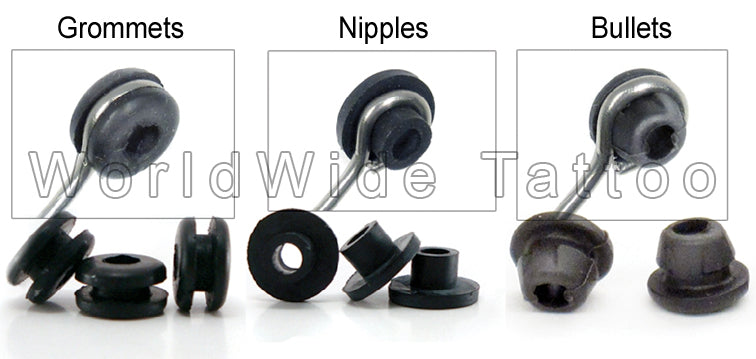 Tattoo Machine Rubber Nipples Grommets & Bullets - Loop Bar Attachments Set
