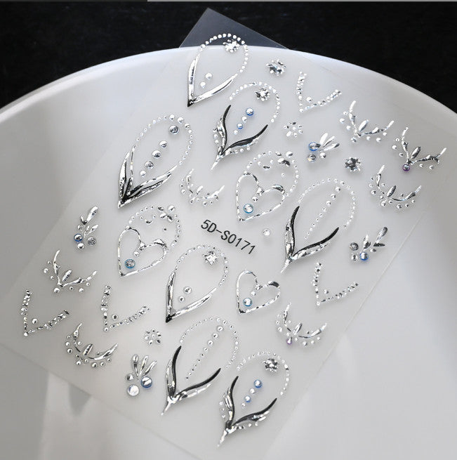2Pcs Flower Rhinestone Nail Art Stickers 3D Self-Adhesive for Manicure