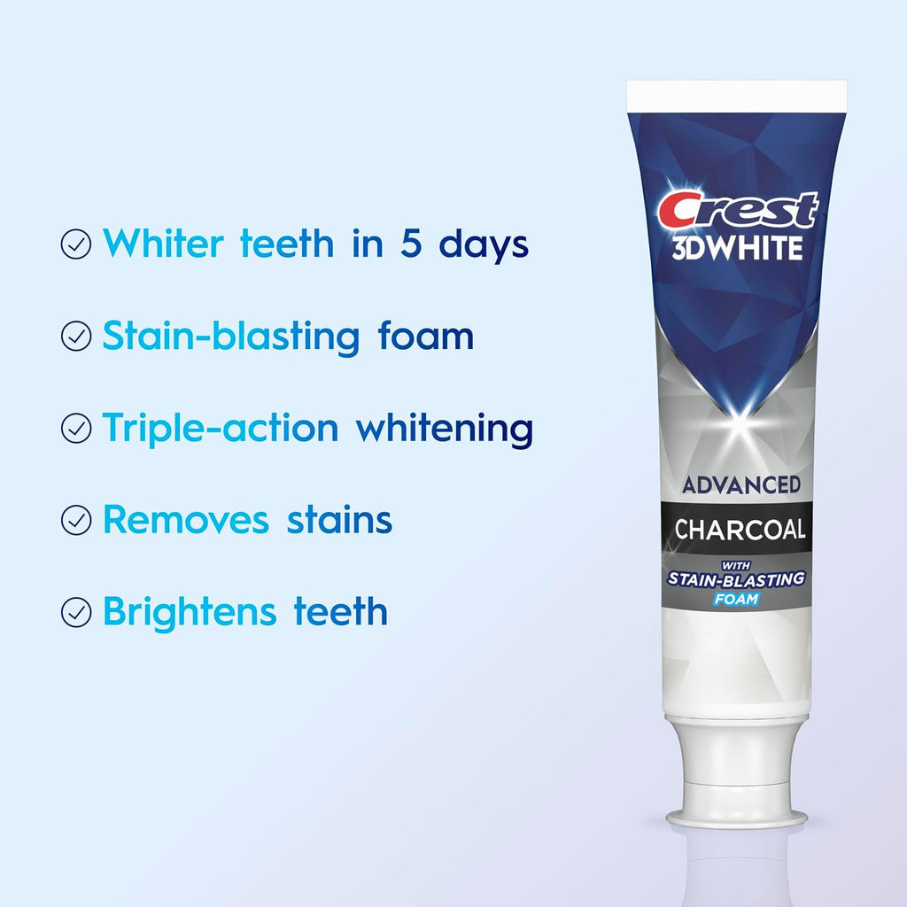 Crest 3D White Charcoal Toothpaste Pack - Whitening Fluoride Gel, 3 x 3.3 oz