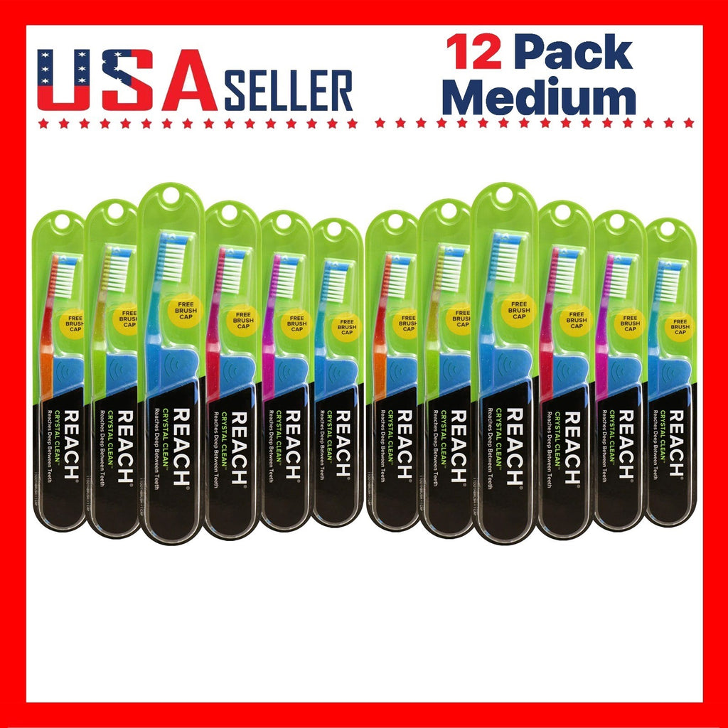 12-Pack Medium Bristle Toothbrushes with Angled Neck & Soft Bi-Level Bristles