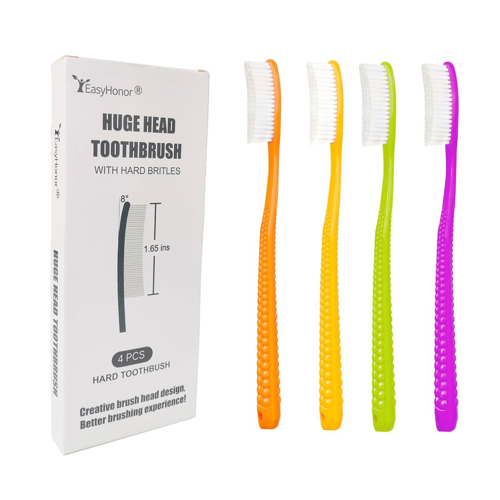 Extra Large Hard Bristle Toothbrush Set - Deep Cleaning, 4 Pack