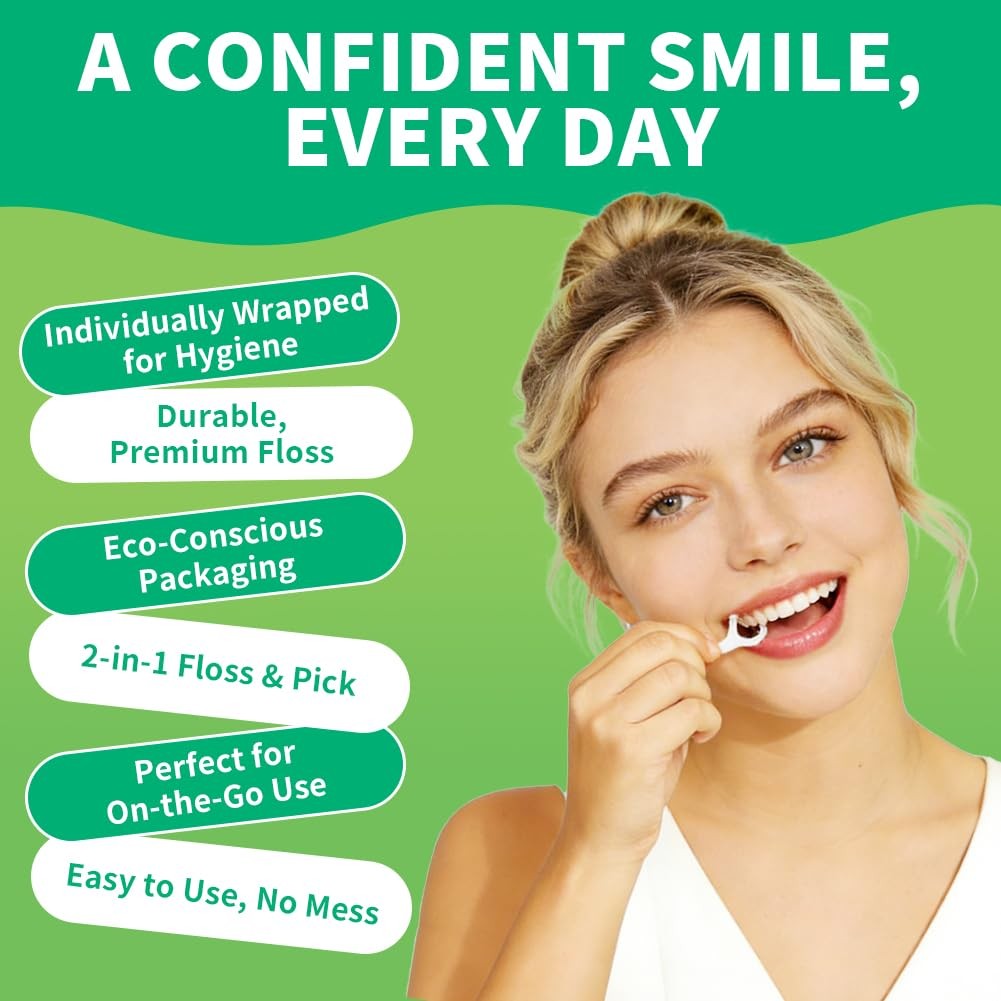 Dental Floss Picks - Individually Wrapped, 150 Count, White