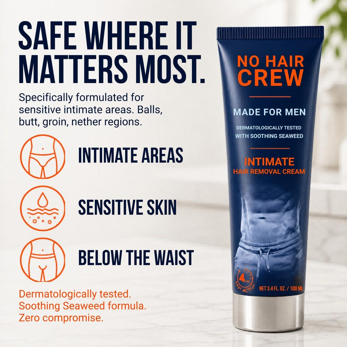 Men's Painless Hair Removal Cream for Coarse Body Hair - Soothing Depilatory