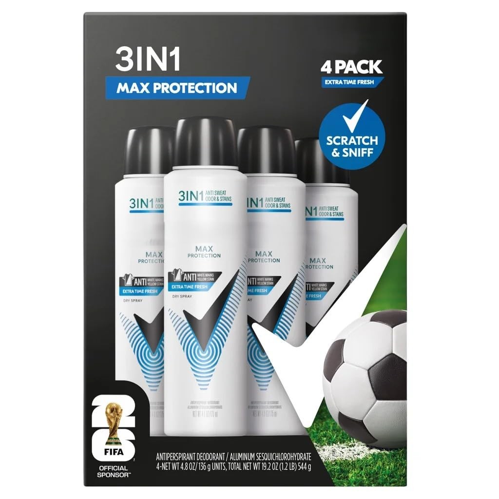 Men's Antiperspirant Deodorant Spray - Extra Time Fresh Scent, 4.8oz, Pack of 4