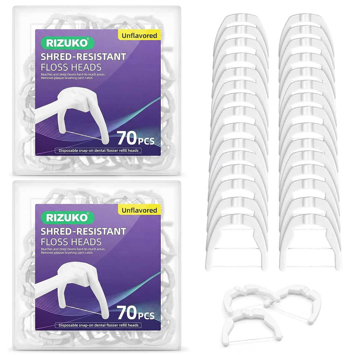 Floss Refills for Power Flossers - 70 Unflavored Heads Pack of 2