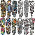 Colorful Full Arm Temporary Tattoos - 12 Sheets, 19 x 6.7 in, Waterproof & Long-Lasting
