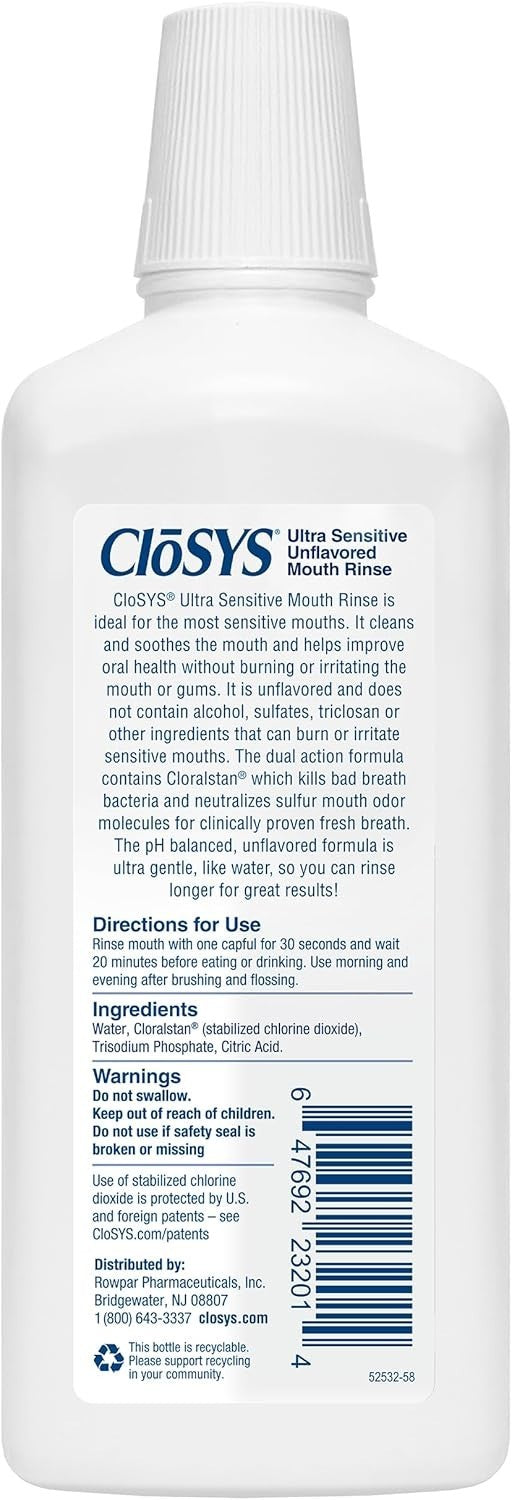 Ultra Sensitive Unflavored Mouthwash - Soothes & Freshens Breath, 32 Oz Pack of 3