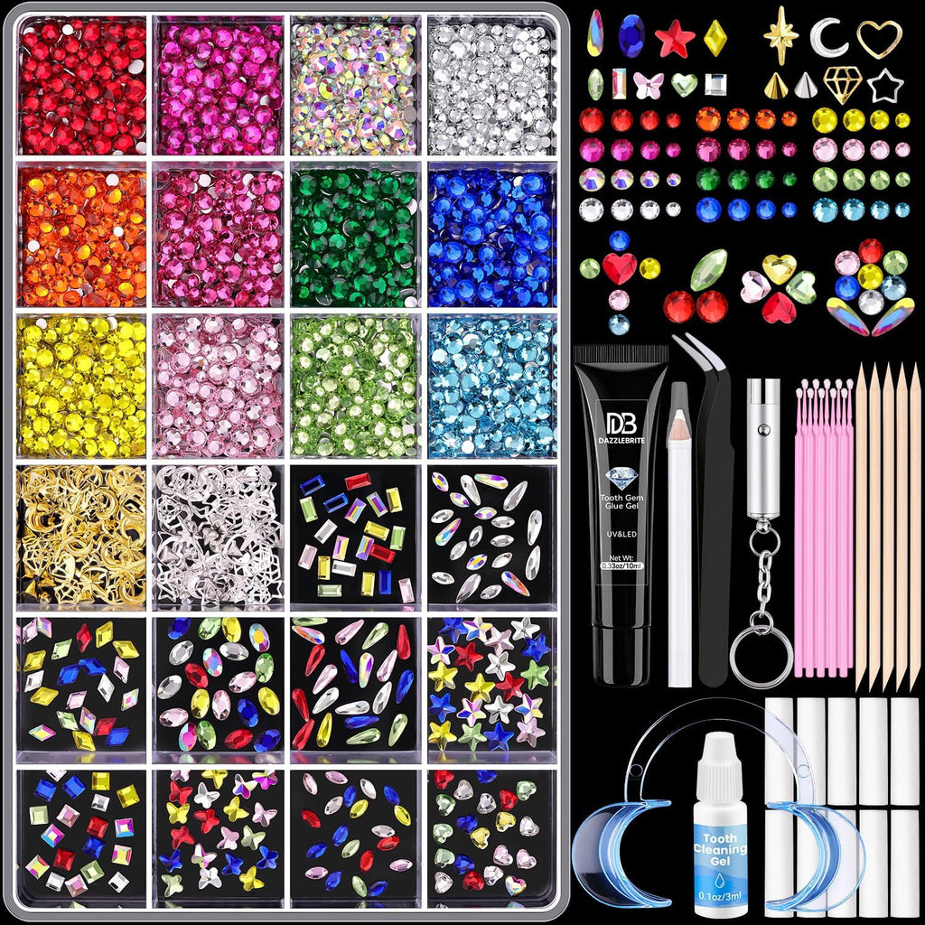 Crystal Tooth Gems Kit for Teeth - Colorful Dental Jewelry with Glue & UV Light