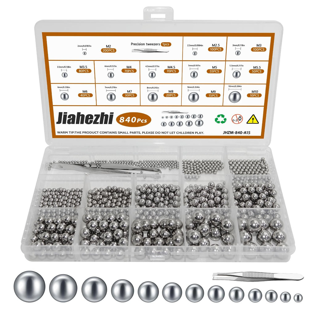 840 Pcs Stainless Steel Ball Bearings for Bicycle and Mechanical Use - Multiple Sizes