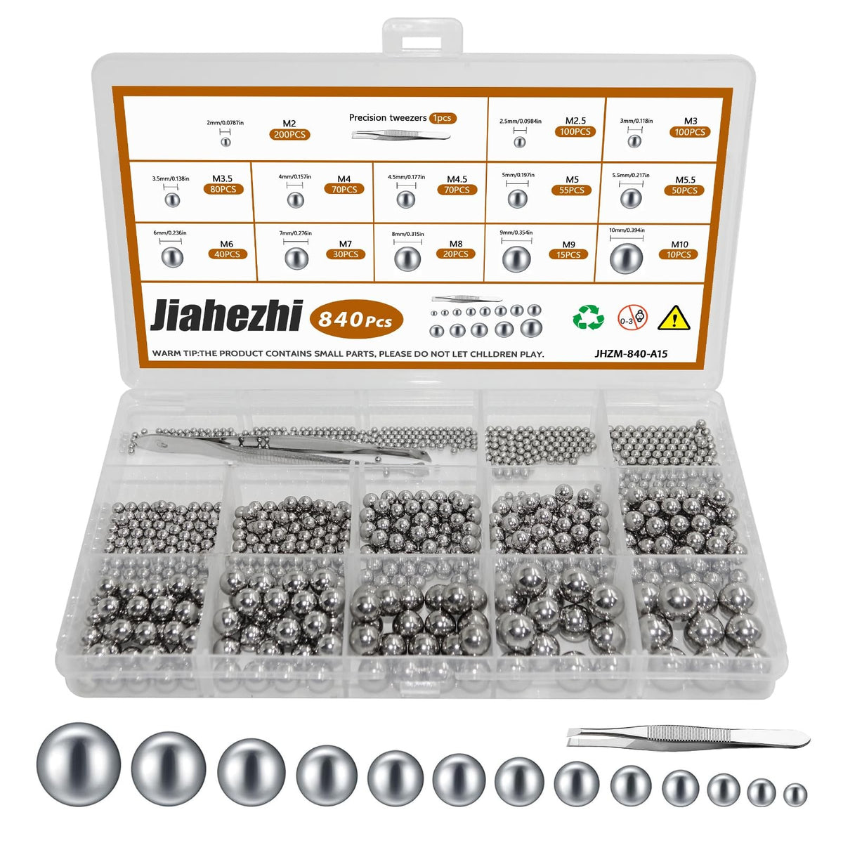 840 Pcs Stainless Steel Ball Bearings for Bicycle and Mechanical Use - Multiple Sizes