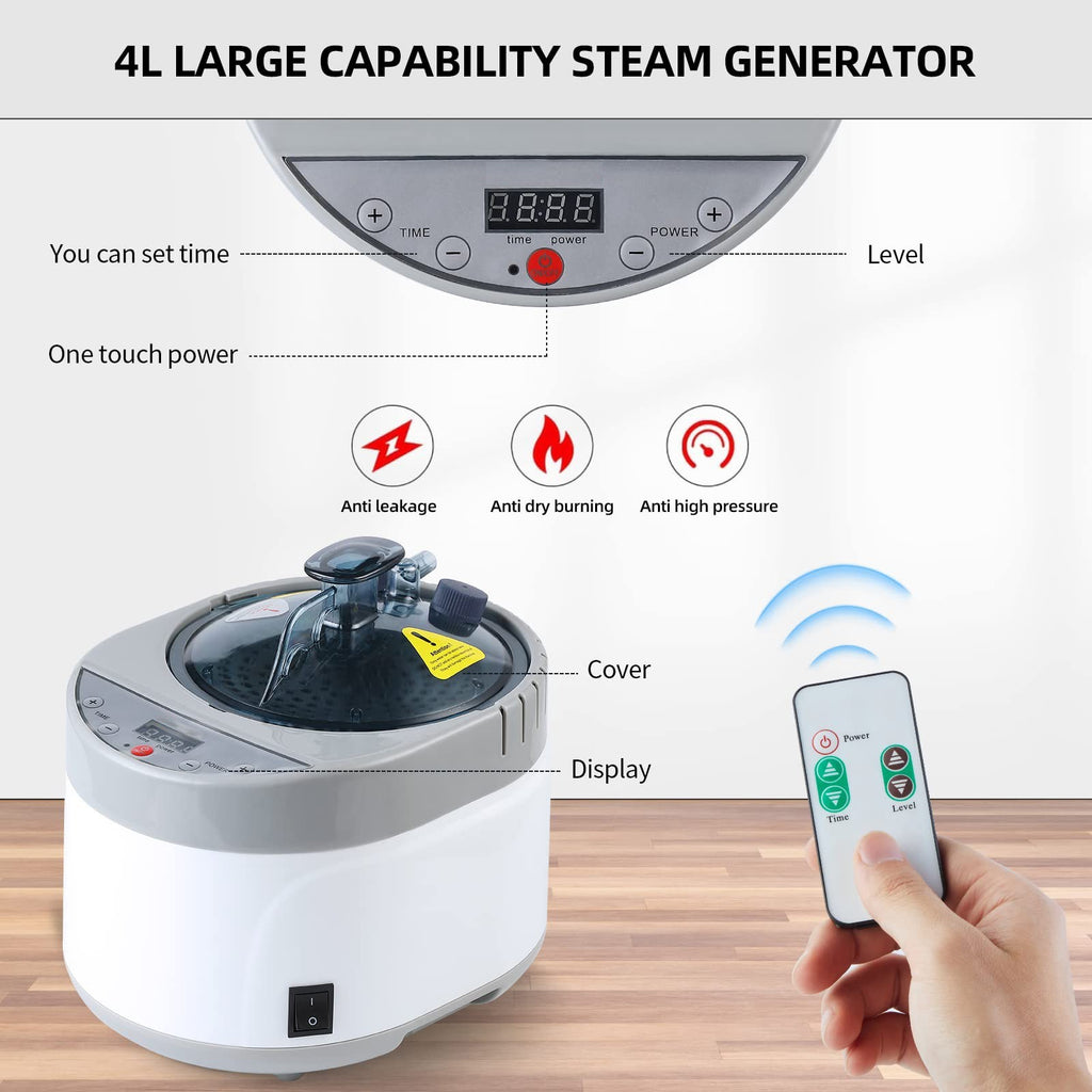 4L Portable Sauna Steamer Pot with Remote Control for Home Spa & Detox