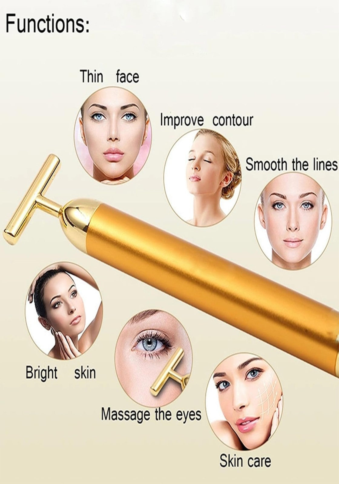 Gold Face Massager T-Shape Skin Care Tool for Anti-Aging & Depuffing