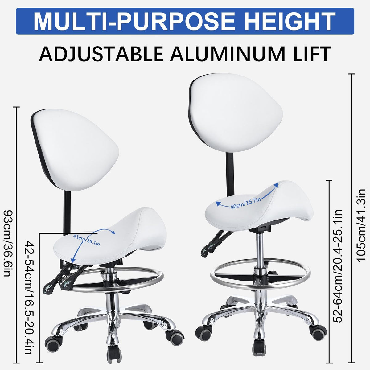 Hydraulic Saddle Seat Salon Stool with Adjustable Height & 360° Swivel