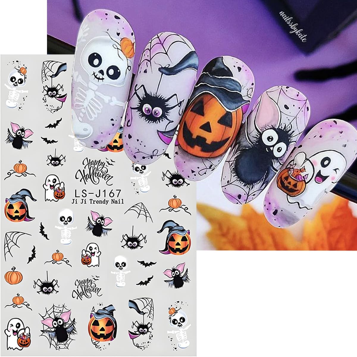 Halloween Nail Art Stickers Decals 3D Pumpkin Ghost 6 Sheets for Spooky Nail Designs