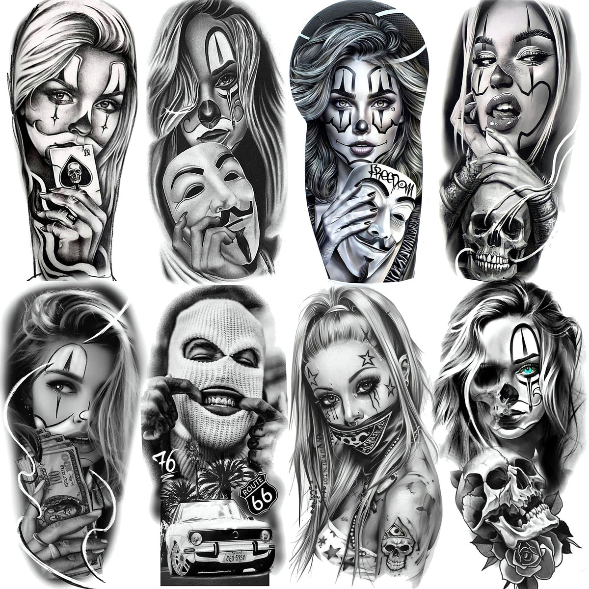 Waterproof Temporary Tattoo Sticker - Evil Joker Face, Long Lasting Realistic Design