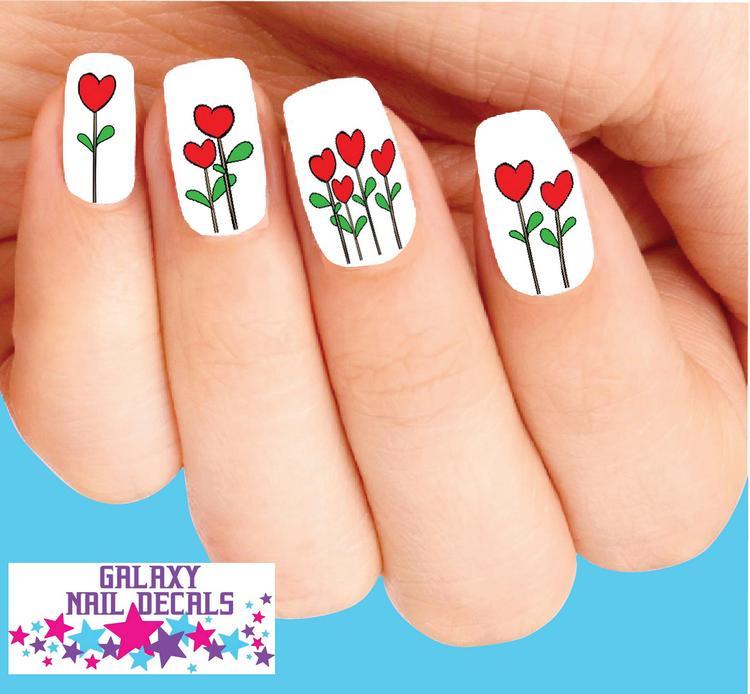 Valentine's Day WaterSlide Nail Decals Set of 20 Hearts & Flowers
