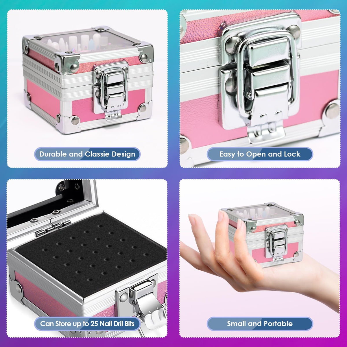 26PCS Nail Drill Bits Set with Holder Case - Pink Professional Manicure Tools